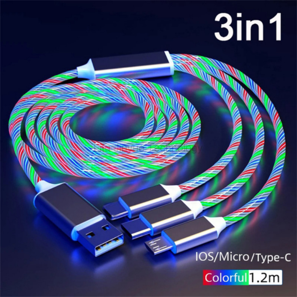 ไฟ LED เรืองแสง USB 3 IN 1 สายชาร์จชาร์จโทรศัพท์ Luminous Type C สําหรับ Honor X7D X9D X9C huawei No