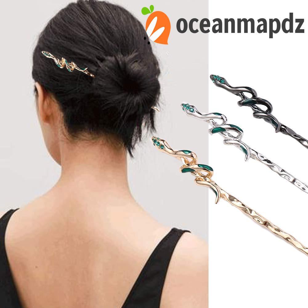 OCEANMAPDZ โลหะงู Hairpin ผู้หญิงคลาสสิกสีเขียวเงิน Cheongsam ทรงผมออกแบบเครื่องมือสไตล์จีน Headwear