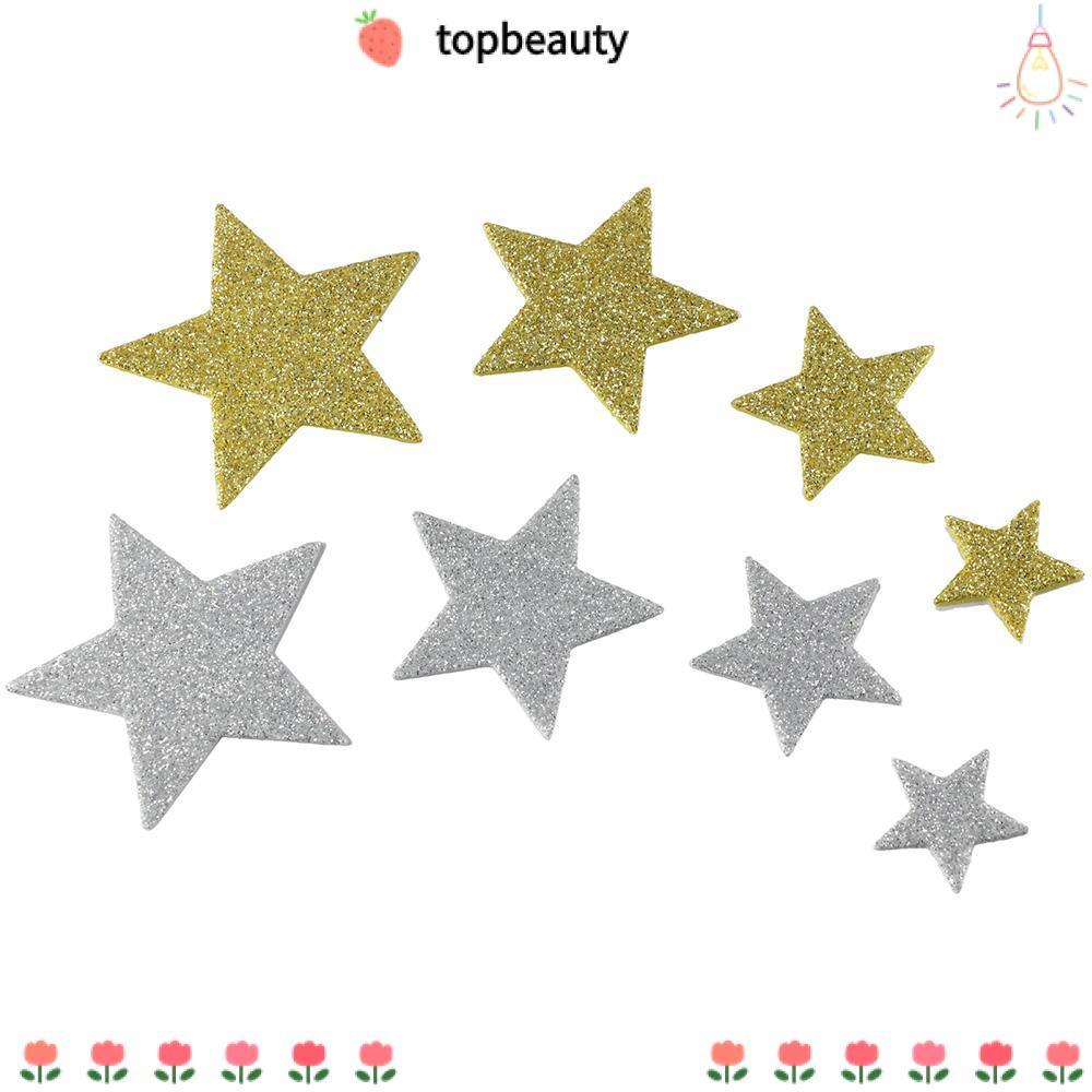 TOPBEAUTY 200 ชิ้น Glitter Star โฟมสติกเกอร์,กระดาษรูปดาว Sparkly โฟมสติกเกอร์, 4 ขนาด, 5.5 ซม.+ 4.5 ซม. + 3.5 ซม. + 2.5 ซม. DIY หัตถกรรม Sticky Self กาวสติกเกอร์