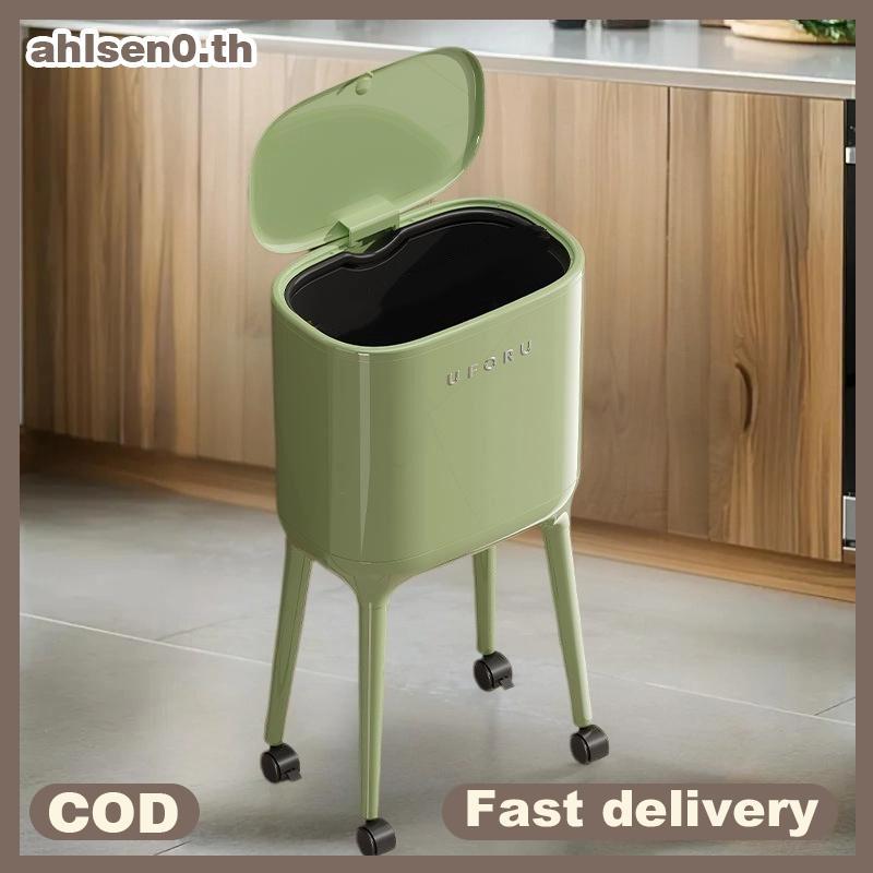Ahlsen0 ถังขยะขาสูง No-Bend พร้อมฝาปิดแบบกดเปิด - ถังครัวและห้องนั่งเล่นรูปไข่ความจุขนาดใหญ่ พลาสติกทนทาน th