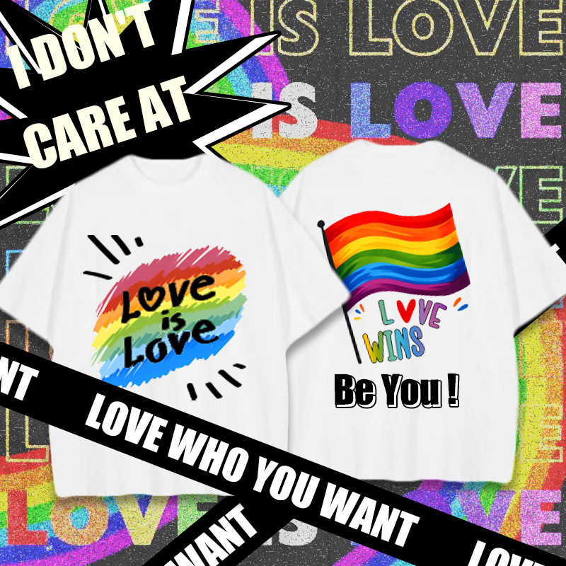 ❣️️เสื้อยืด 100% ผ้าฝ้าย ลายสัญลักษณ์ Peace Love Pride สายรุ้ง สำหรับทุกเพศ สวมใส่สบาย เหมาะแฟชัน Pride Month S-5XL