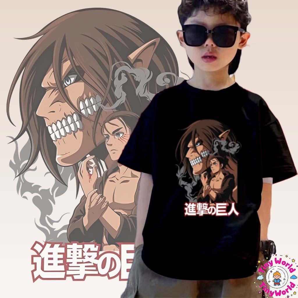 จัดส่ง24ชั่วโมง COD เสื้อยืดเด็กชายลาย ATTACK ON TITAN ผ้าฝ้าย100% คอกลมแขนสั้น ทรงสตรีท 100-150ซม.