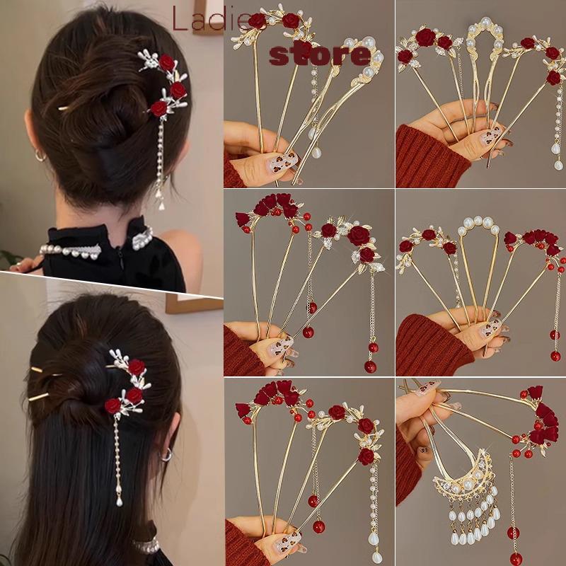 KTH Retro Rose Hairpin สําหรับผู้หญิงสไตล์จีน sel ผม Sti Pins กิ๊บติดผมดอกไม้ Handmade Hairpins วันวาเลนไทน์ Headwear ร้อน