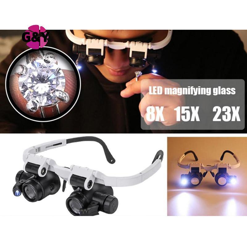 G&Y แว่นขยายแว่นตาพร้อมไฟ LED 8X 15X 23X Watchmaker Jeweler Loupe
