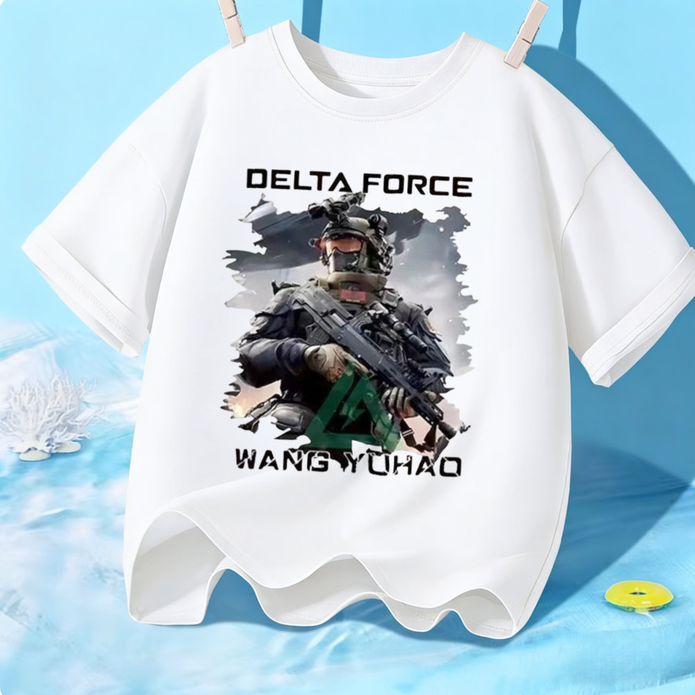 เสื้อยืดเด็กชายพิมพ์ลาย Delta Force Soldier เสื้อยืดแฟชั่นคอกลมผ้าฝ้าย 100%