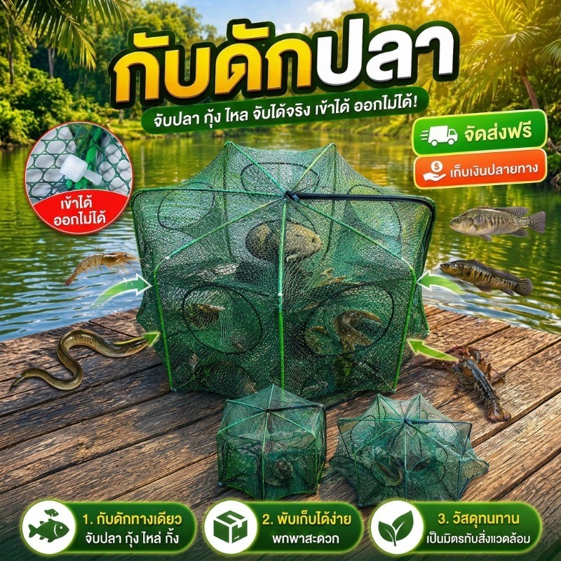 COD ตาข่ายดักปลา 6/8/10/12/16 หลุม พับได้ สามารถจับกุ้งได้ ปลา แบบพกพา มุ้งดักปลา ที่ดักกุ้ง