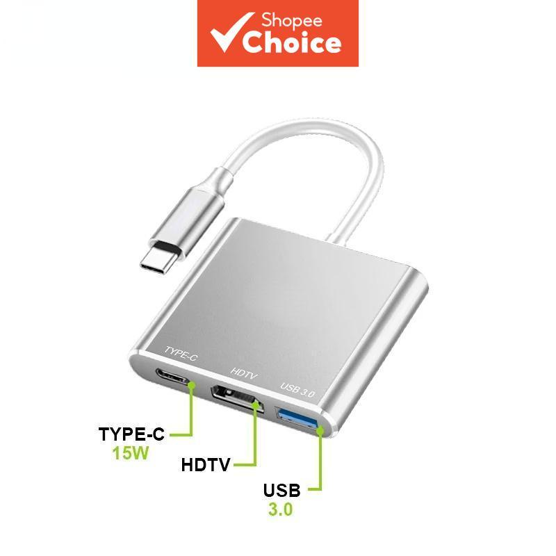 Type-C พอร์ต USB HUB 3 ใน 1 Docking Station HDMI 4K PD อะแดปเตอร์ชาร์จสําหรับ Macbook PC แล็ปท็อปแท็