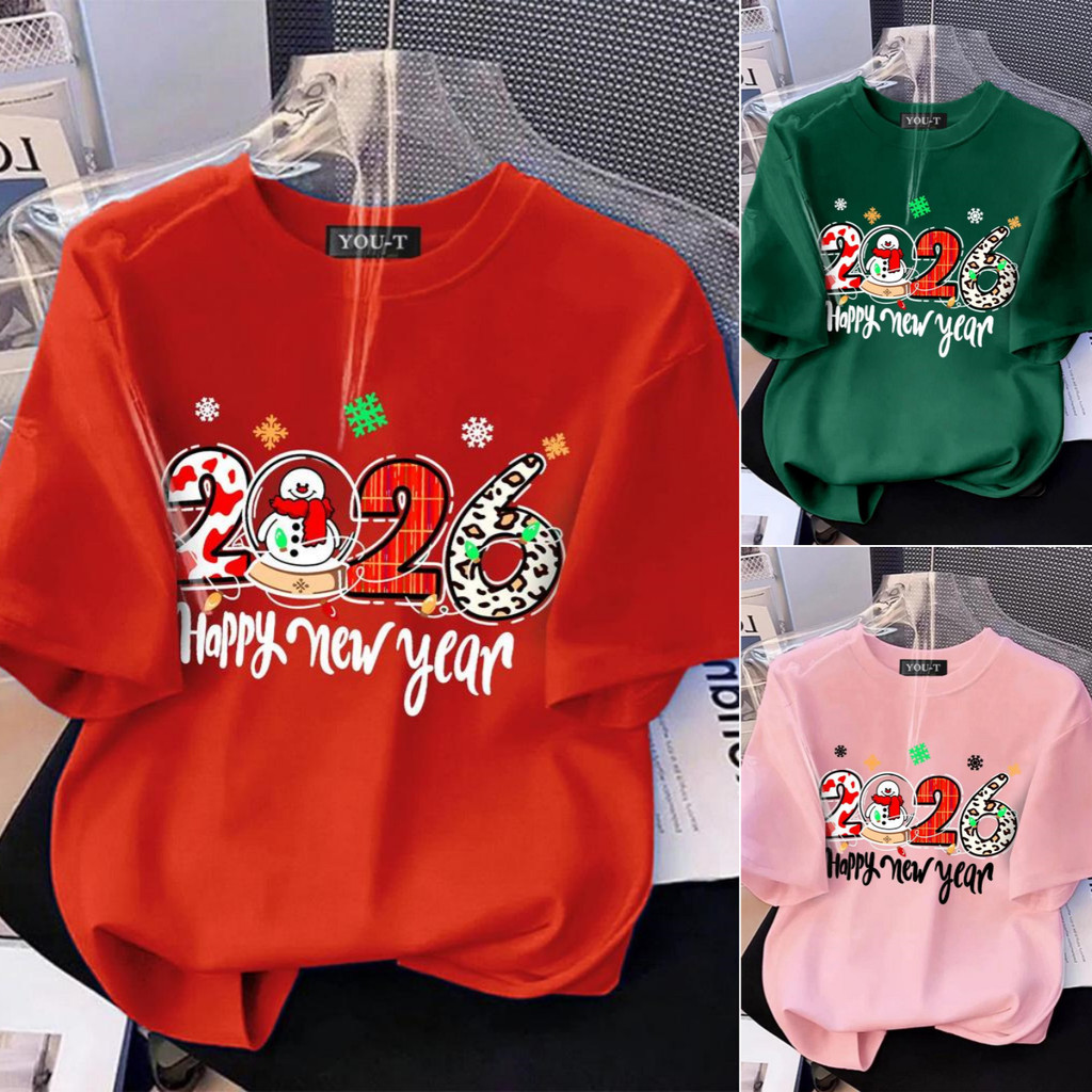 UT shop เสื้อยืด oversize ผ้าCotton 100% เสื้อแฟชั่น 'HAPPY NEW YEAR'  สบายและนุ่ม แขนสั้น ฤดูร้อน โ