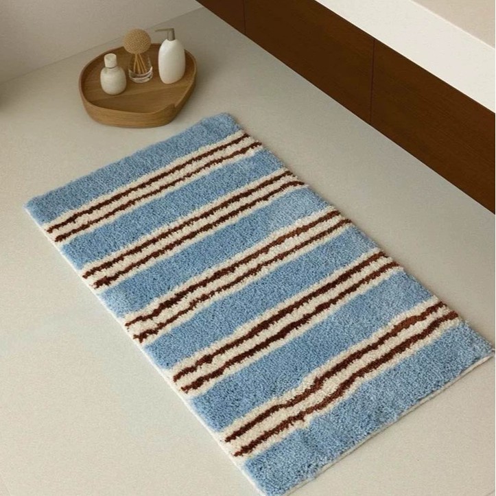 Dreamerhouse Simple Striped Flocking พรมเสื่อเท้าห้องน้ําห้องส้วมทางเข้าประตูเสื่อดูดซับพรมปูพื้นห้องนอนผ้าห่มข้างเตียง