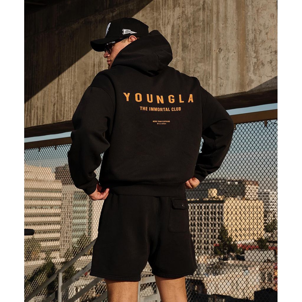 YOUNGLA เสื้อกันหนาวมีฮู้ดสำหรับผู้ชาย ออกแบบโลโก้ตัวอักษร สำหรับการออกกำลังกายและฟิตเนส