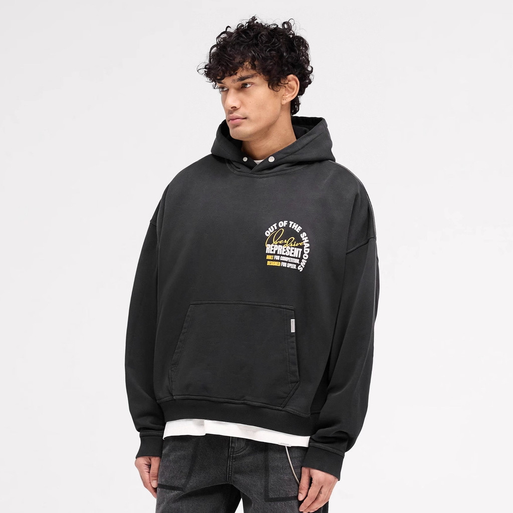 JI9O REPRESENT REP Vintage Trendy Car Manual Transmission Letter Print Loose Hoodie for Men and Wome