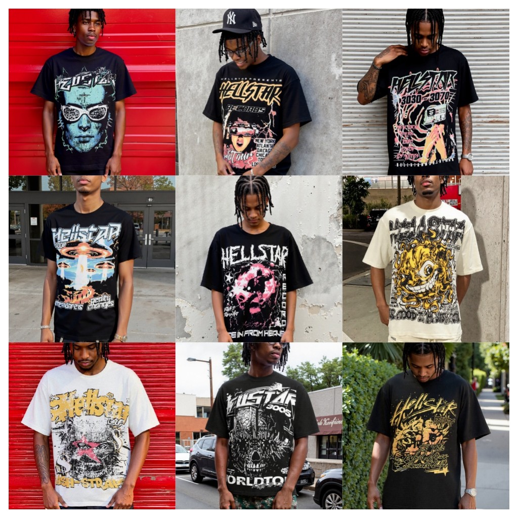 HELLSTAR แขนสั้น Street Wear ผู้ชายผู้หญิงขนาดใหญ่หลวมเสื้อสวมหัวเสื้อยืดวัยรุ่น tee