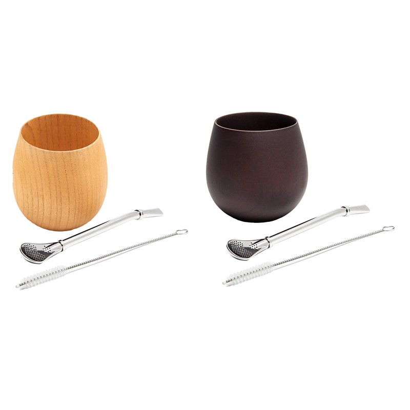 Wooden Yerba Mate Set  Tea Cup Drinking with Bombilla Straw and Cleaning Brush 200ml