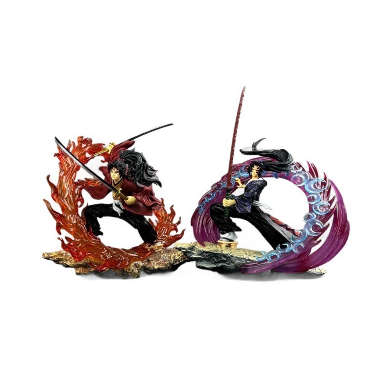 Demon Slayer GK Battle Figure Black Death Mu Yoriichi ฉากรูปปั้นไฟ LED ตกแต่งโต๊ะของเล่น