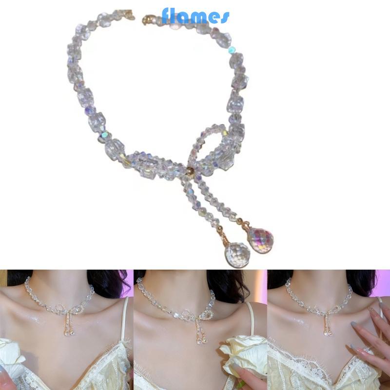 FL แฟชั่นกระดูกไหปลาร้าโซ่สร้อยคอโชคเกอร์ Y2K Bowknot Collar Chains งานแต่งงาน