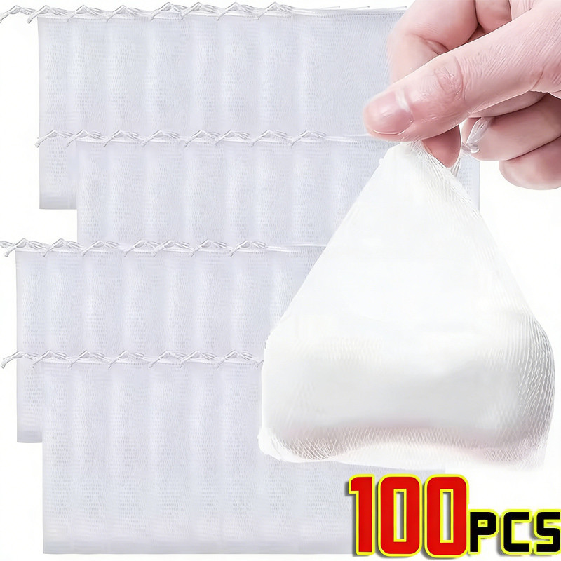 20/50/100 ชิ้นห้องน้ําสบู่โฟมถุงตาข่าย/สบู่ทําความสะอาดผิวหน้า Exfoliating Mesh Drawstring Bag