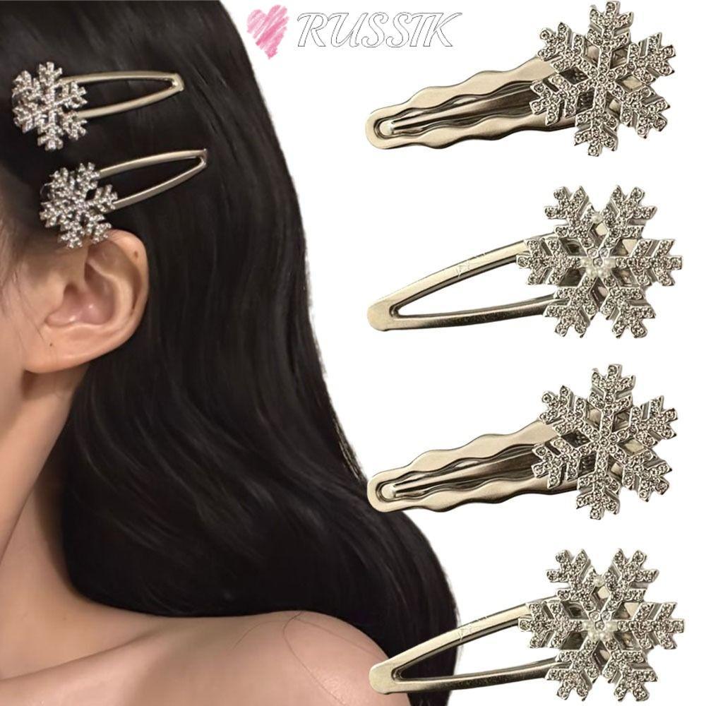 ROUSSIK กิ๊บติดผมเกล็ดหิมะ, โลหะคริสต์มาส Rhinestones BB คลิป, แฟชั่นหวาน INS สไตล์ด้านข้าง Hairpin สําหรับผู้หญิงสาว