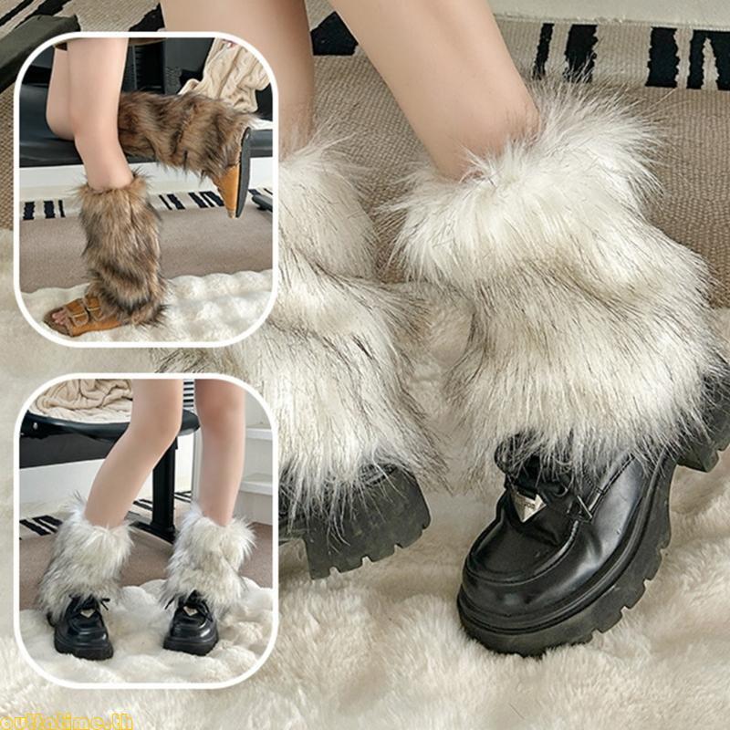 Time Plush ขาอุ่นสําหรับผู้หญิง Furry ฤดูหนาว Boot Toppers ขาครอบคลุม Gaiters Vintage Fuzzy หนาถุงเท