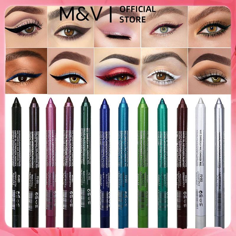 M&V อายแชโดว์ปากกาอายไลเนอร์ 14 สี Monochrome High Multifunctional Waterproof Eyeliner Pearl Glitter
