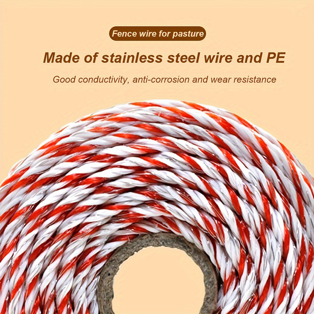 เชือกรั้วไฟฟ้า (ขาวแดง) 1 ม้วน เหล็ก 6เส้น ขนาด 0.15มิล ยาว 500เมตร ลวดล้อมวัว เชือกล้อมวัว รั้วไฟฟ้า - รูปที่ 4