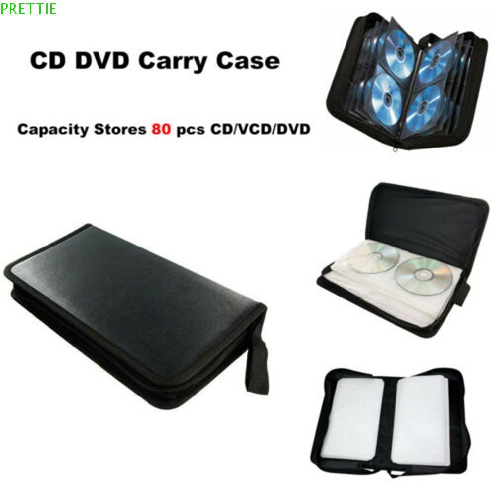 PRETTIE กล่องสําหรับ VCD DVD CD หนังเทียมแบบพกพา 80 Sleeve Storage Case Carry Pouch Carry Bag