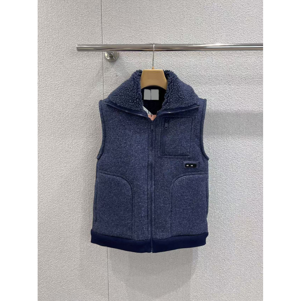 EZL9 MIU*MM Women's Clothing25Autumn Winter New Design Stand Collar Fleece Cardigan Cotton Vest Jack