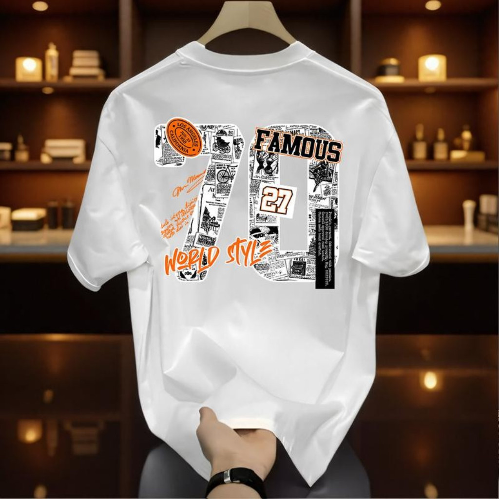 (24 Hours Delivery) Loose Fit Casual Retro Design 100% Cotton Short Sleeve Round Neck Top For