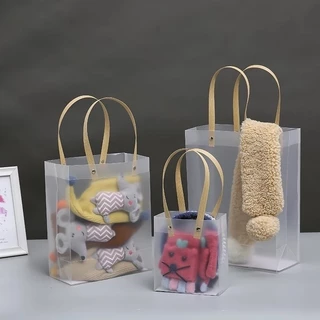 ถุงของขวัญ PVC ใสเนื้อแมตต์ มินิมอล พร้อมโบว์ ถุงใส่ของชำร่วย ถุงพลาสติกหูหิ้ว ถุงใส่ขนม คริสต์มาส วันเกิด