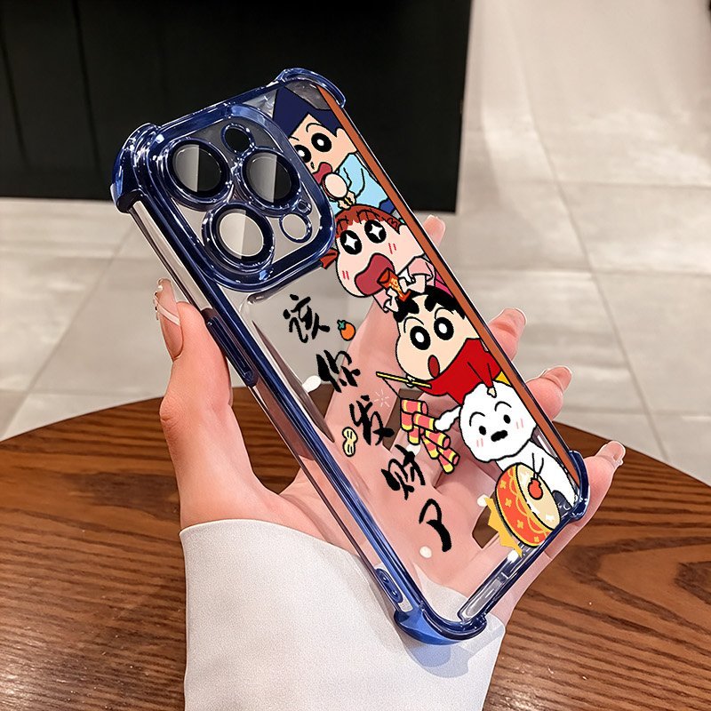 ชัดเจน เคส สำหรับ Samsung S25 S26 S24 S23 S22 S21 Ultra Plus FE 5G หรูหราพรีเมี่ยมน่ารักชินจังสาวใสชุบกันกระแทกกรณีโทรศัพท์อ่อน