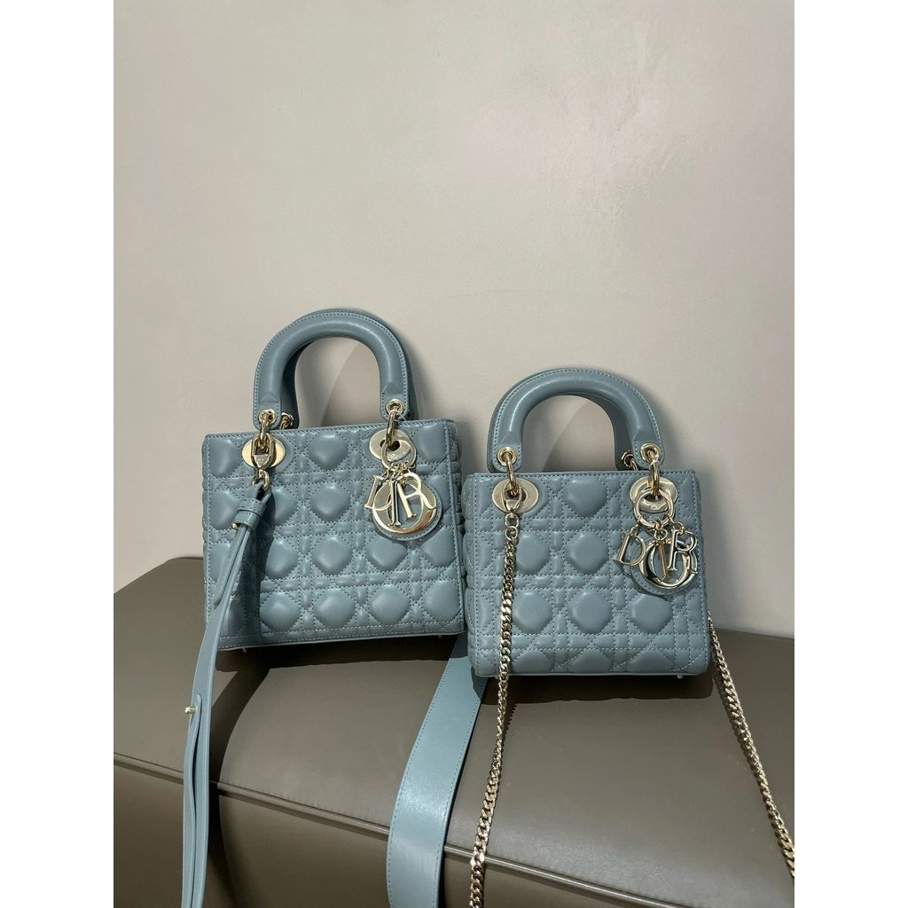 Dior Three Grid Dior Four Grid Dior Pearl Grey Haze Blue Rock Grey baby Same Style Lady Dior Bag Cow