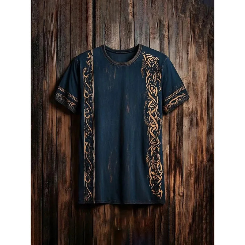 เสื้อยืดแขนสั้นสไตล์ไวกิงแบบ 3 มิติ สำหรับผู้ชาย สวมใส่ง่ายในกิจกรรมกลางแจ้ง แฟชันทันสมัยสำหรับฟิตเนสและวันหยุด