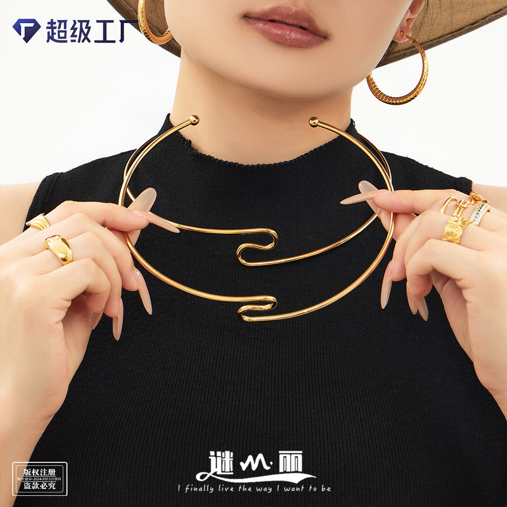 QSR8 Mystery สไตล์สแตนเลสเปิดคอ Minimalist Line High-End สร้อยคอ All-Match Commuter Clavicle Chain