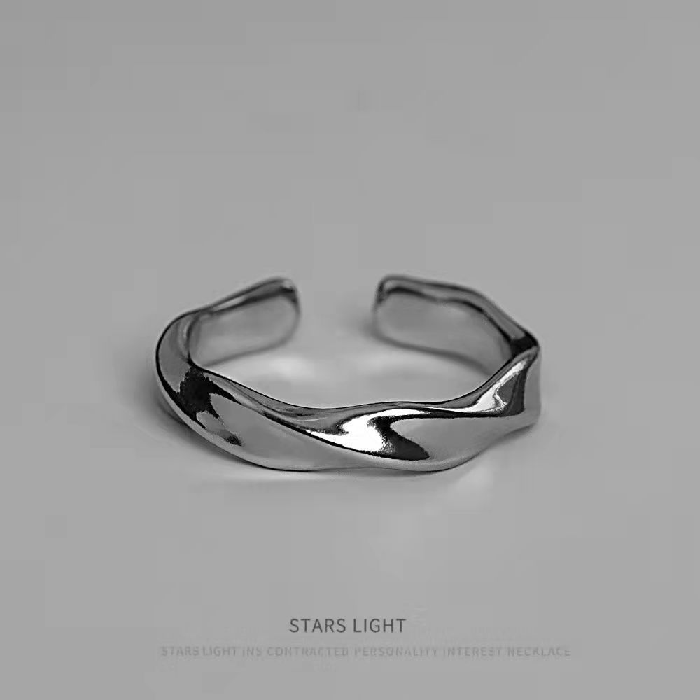 แฟชั่น Minimalist Twisted Silver ปรับแหวน Unisex เครื่องประดับงบ
