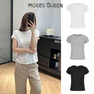 MOSESQUEEN มอสส์ ราชินี เสื้อยืดคอกลมแขนสั้นสีพื้นทรงปล่อยเหมาะกับทุกฤดูกาลและอเนกประสงค์สําหรับโอกาสต่างๆ #63730