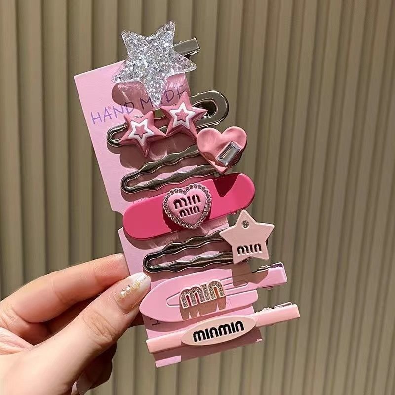 ชุด 7 ชิ้น Millennium สไตล์ Dopamine กิ๊บติดผมสีเงิน Sweet Cool สาวร้อนด้านข้าง Bangs กิ๊บติดผมหัก