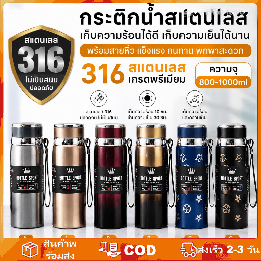 แก้วเก็บความร้อนสแตนเลส 316 ความจุขนาดใหญ่ เหมาะสำหรับธุรกิจ กีฬา ใช้ในรถยนต์ หรือกลางแจ้ง พกพาสะดวก