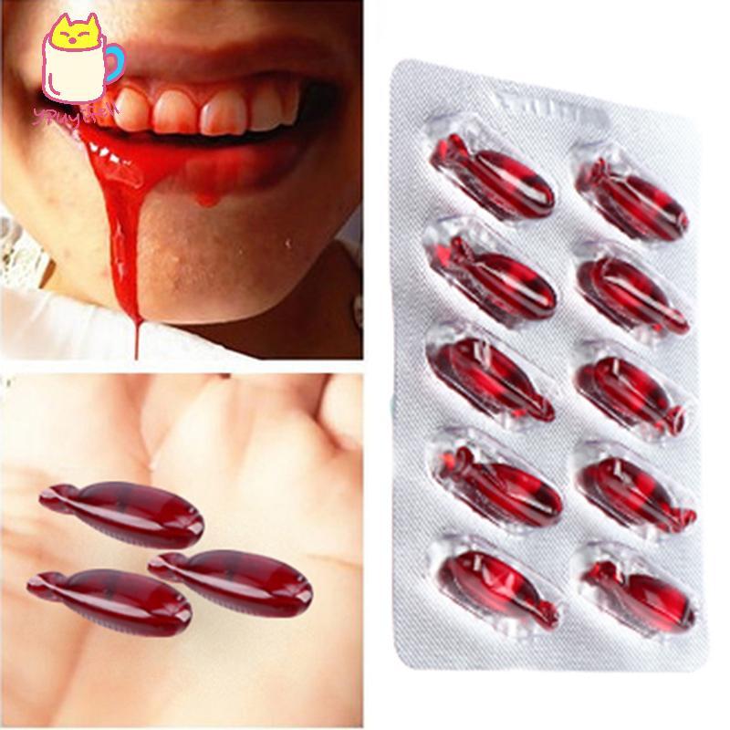 [YPU] 10 ชิ้นฮาโลวีนปลอมแคปซูลเลือดพลาสม่ายาแวมไพร์สยองขวัญตลก combed Prank am คอเต่าส nicennnnส ต.ค