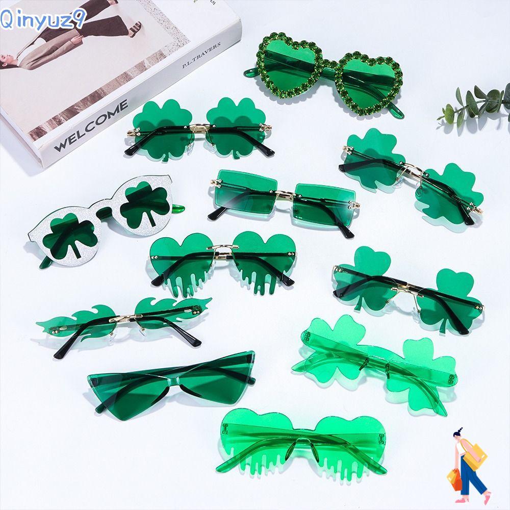QINYUZ9 Irish Shamrock แว่นตากันแดดแฟชั่นแว่นตากันแดดผู้หญิงผู้ชายสีเขียว Four Leaf Clover แว่นตา