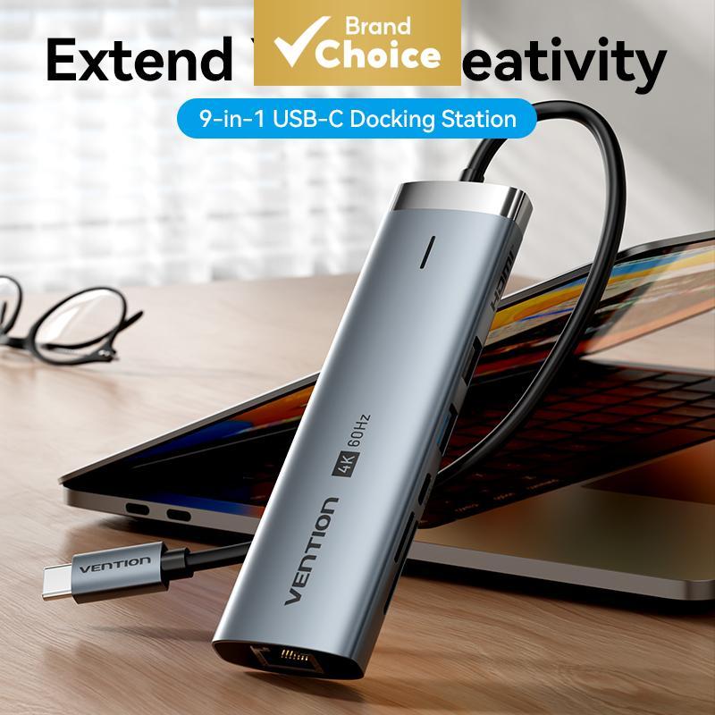 Vention ตัวแปลงพกพาสําหรับเวิร์กสเตชัน VGA Type C HDMI PD 100W RJ45 4K 60Hz ฮับสําหรับอุปกรณ์แล็ปท็อป