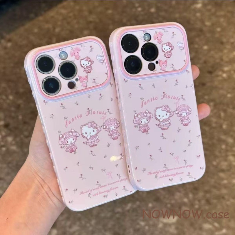 สําหรับIPhone 17 16 15 14 Plus 13 12 11 Pro Max 7 8 Plusสีชมพูสาวน่ารักKitty Melodyด้านข้างรักคู่เคสโทรศัพท์หน้าต่างขนาดใหญ่ปกอ่อน