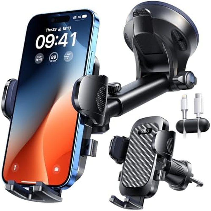 YRU True Military-Grade [360° Rotation Vacuum] 2026 Ultimate Car Phone Holder Mount90+LBS Safest Strongest &amp; สิทธิบัตร Certs Dash ช่องระบายอากาศสําหรับ iPhone 17 16 Pro Max Spea