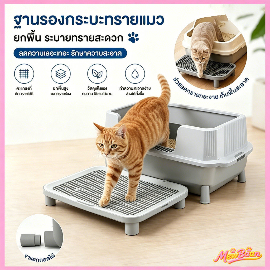พร้อมส่ง! แผ่นดักทราย+บันได 2 ชั้น ถอดได้ เก็บทรายติดเท้าแมว ทำความสะอาดง่าย จุทรายเยอะ จัดส่งสองแบบแบบสุ่ม