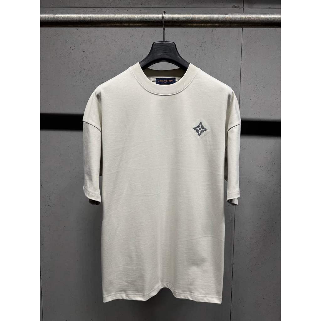 ฤดูร้อน Street Wear สไตล์ Beige oversizeT เสื้อด้านหน้าด้านหลังเย็บปักถักร้อยคู่ High-End All-Match Casual แขนสั้น Top