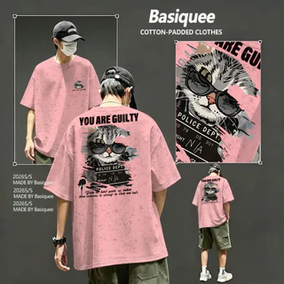 Basi💥เสื้อผู้ชาย เสื้อยืด oversize เสื้อฟอก วินเทจ สตรีท เกรดพรีเมียม เสื้อคอตตอน ไม่หดตัว ใส่สบาย ลาย "You are Guilty"