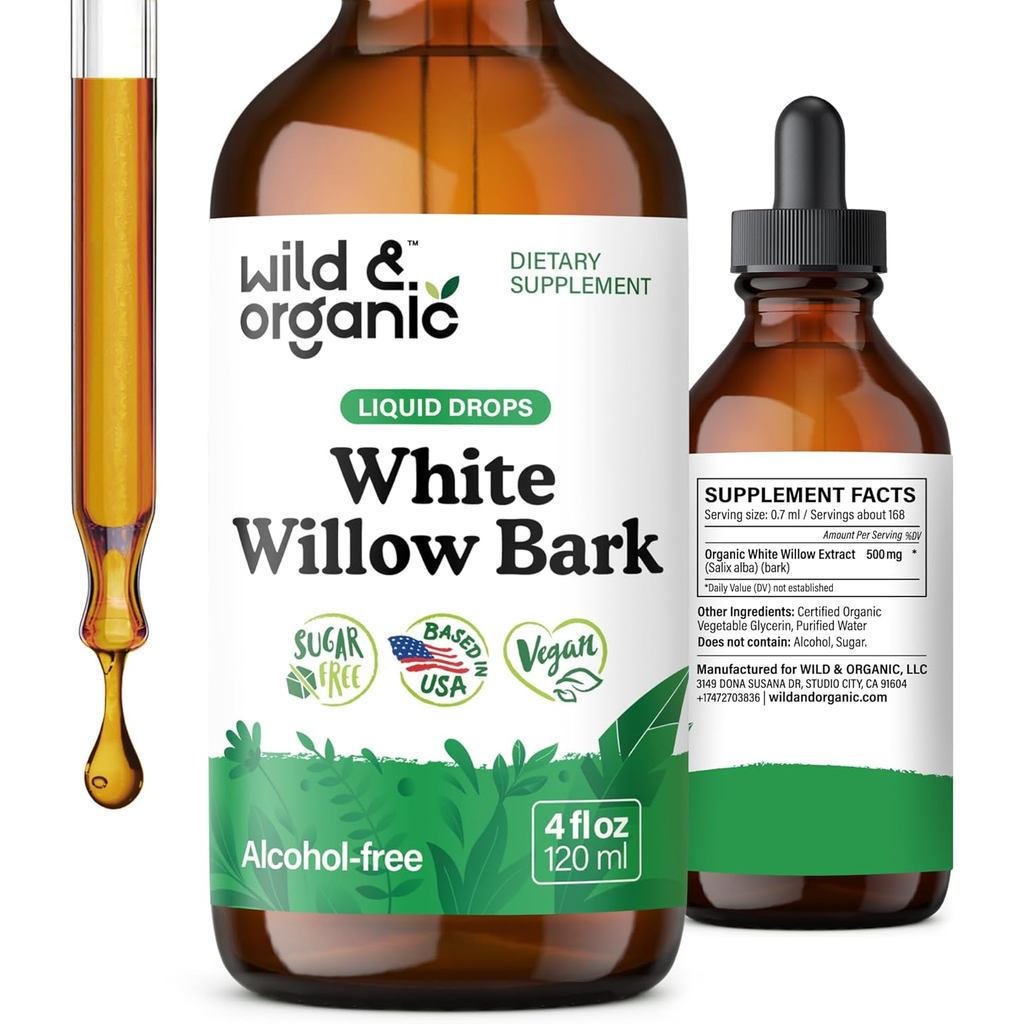 Wild Organic White Willow Bark Tincture-Expanding Overall Vascular Liquid-ปราศจากแอลกอฮอล์ White Wil