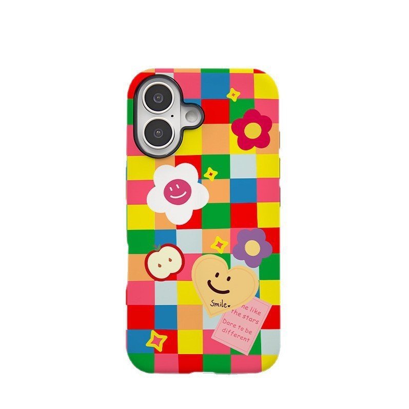 เคสโทรศัพท์โทรศัพท์ เหมาะสําหรับ iPhone ดอกไม้ตาหมากรุกสีสันสดใสเหมาะสําหรับ iPhone17pro ฟิล์มโทรศัพ