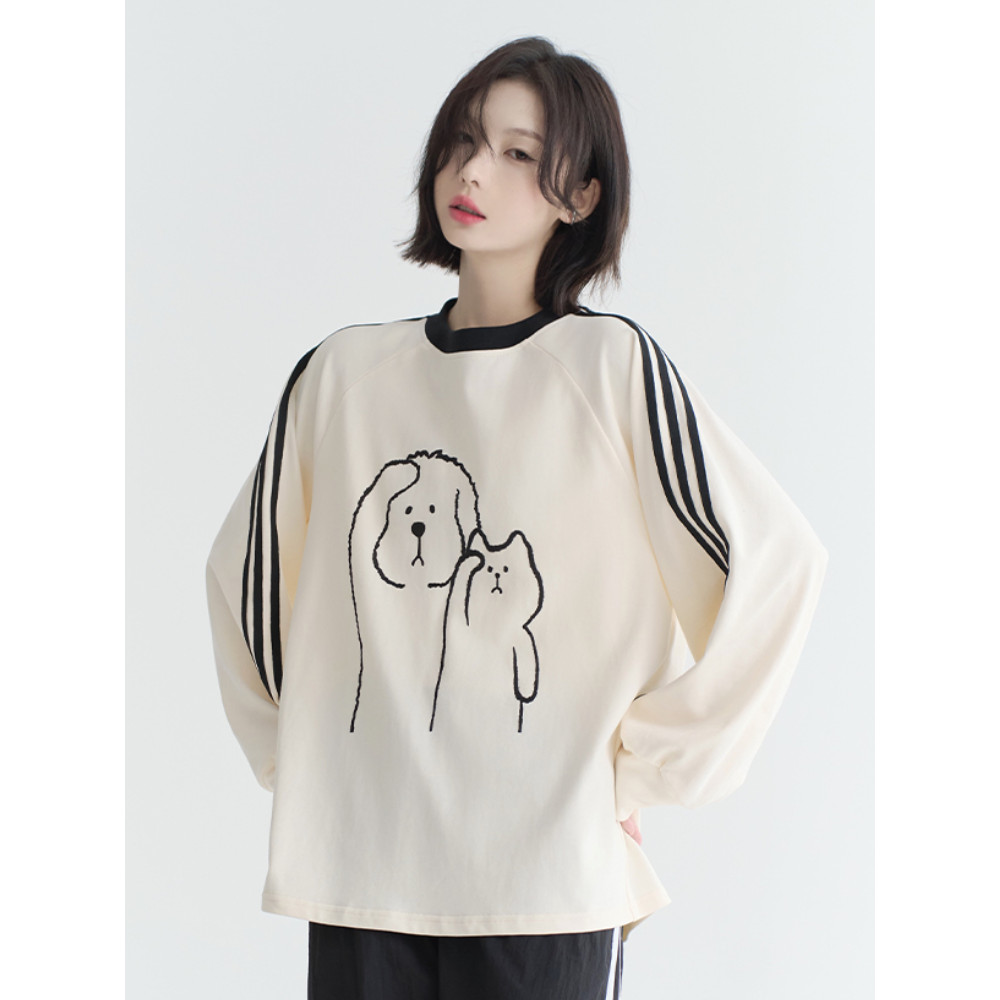 Solovely เสื้อสเวตเตอร์ ผู้หญิง สไตล์เกาหลี ลายทาง แขนยาว เสื้อตัวบน