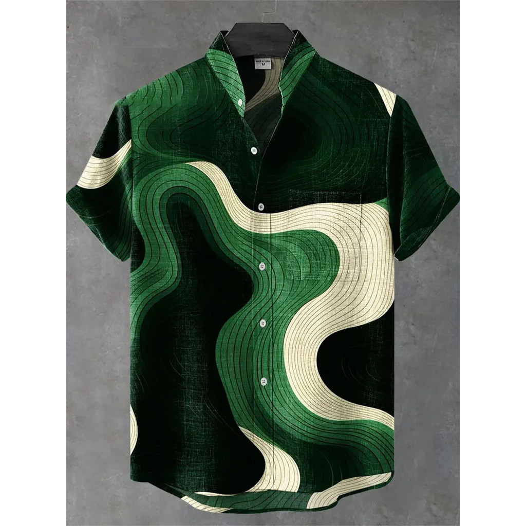 เสื้อเชิ้ตแขนสั้นลายพิมพ์สำหรับผู้ชาย ปักกระดุม แบบฮาวาย สวมใส่ง่ายในวันหยุดหรือโอกาสลำลอง - รูปที่ 2