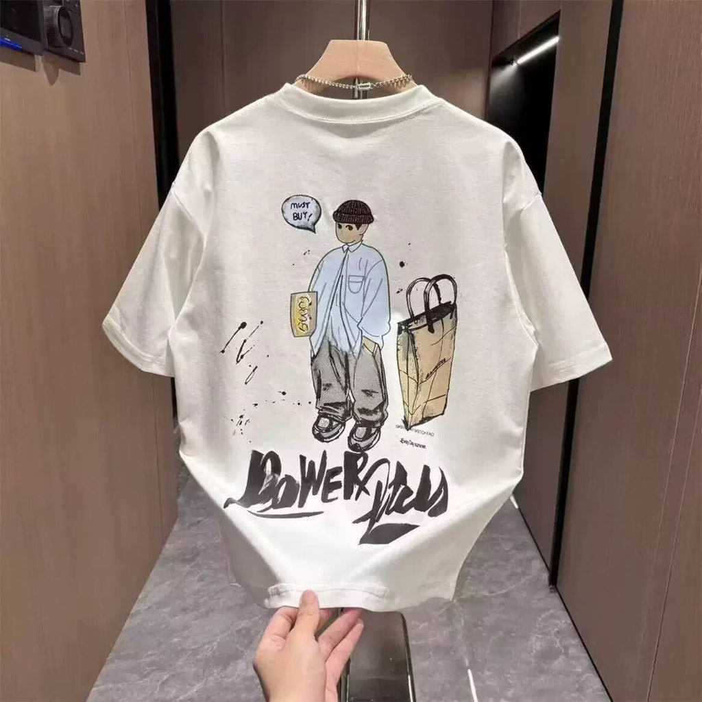 20262025เสื้อยืดแขนสั้นสไตล์ใหม่ผู้ชาย ins Street Wear ยุโรปอเมริกันสไตล์ฮิปฮอปรอบคอ Bottoming เสื้อ