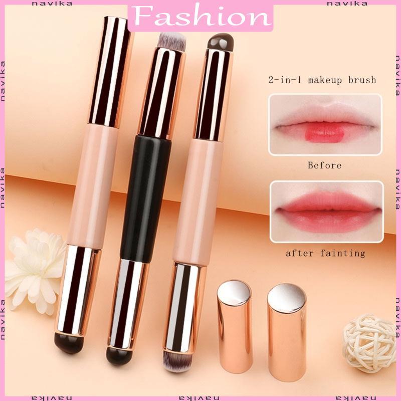 NAV 2 in 1 แปรงทาปากซิลิโคน แปรงคอนซีลเลอร์ แปรงแต่งหน้าปลายคู่ แปรงลิปกลอส แปรงแป้ง ลิปสติก Applice